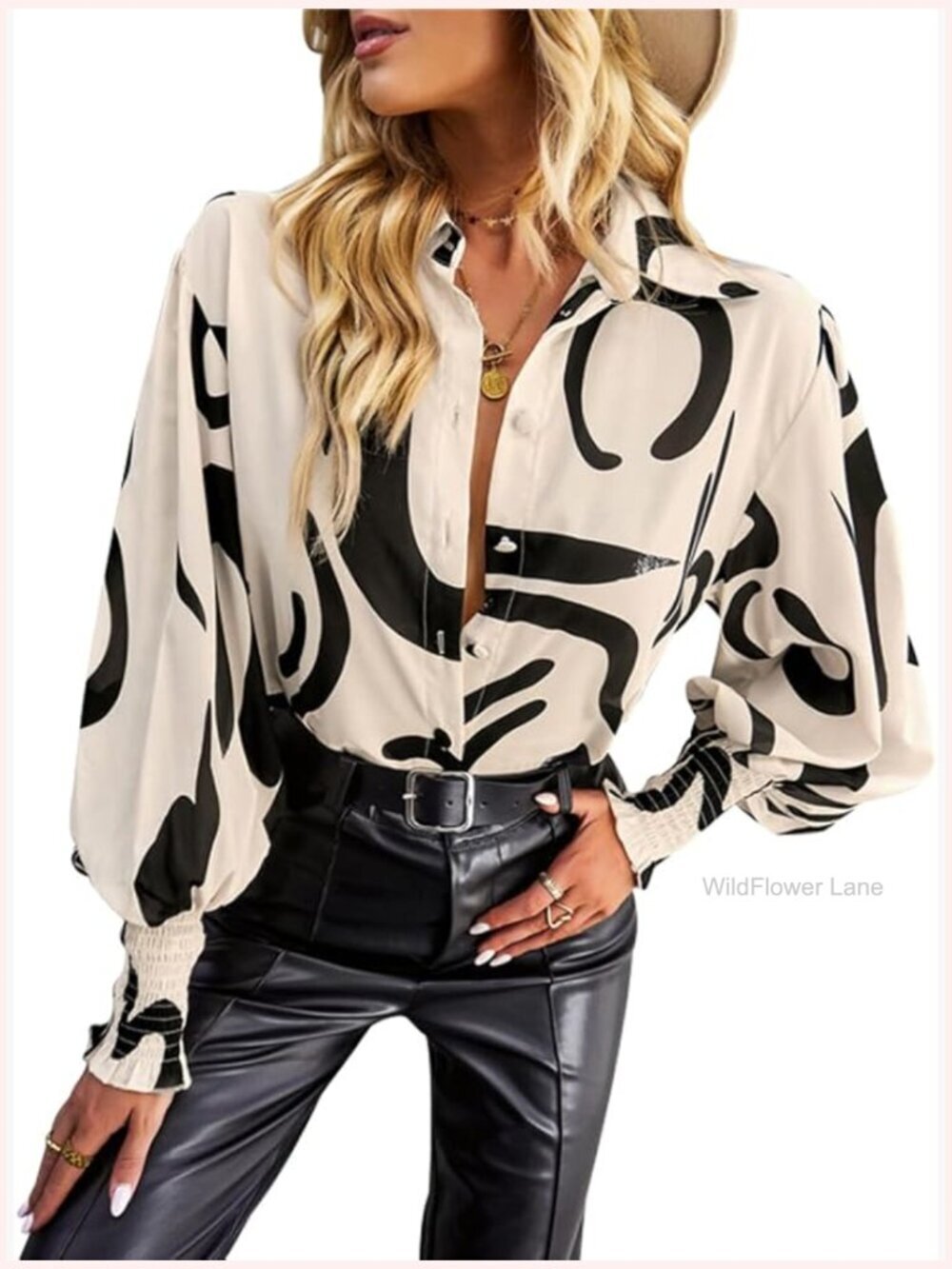 Boho Floral Long Sleeve Button Down Blouse